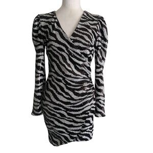 Bardot 8/Medium Sequins Zebra Puff Long Sleeve Mini Cocktail Holiday NYE Dress